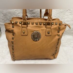 Elegant Tan Studded Satchel